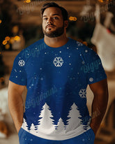Men's Plus Size Christmas Blue Snowflake Christmas Tree Print T-Shirt Shorts Suit